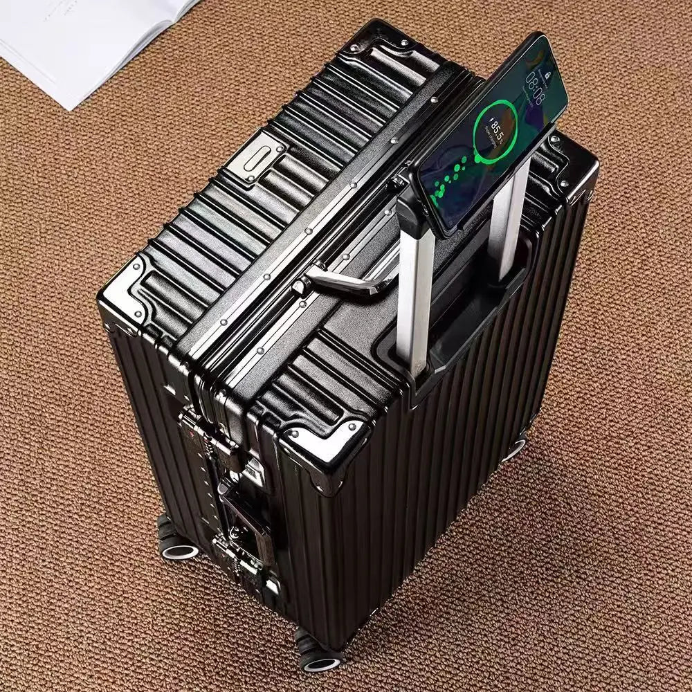 【drop deal】aluminum frame suitcase with 108 rivets, luggage 20-28 inches in size,carry on size  featuring silent all-terrain wheels, a cup holde
