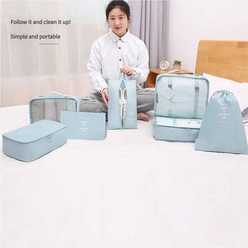 7-piece Set Travel Organizer Set Folding Storage Bags Wardrobe Cube Suitcase Packing Luggage for Clothes & Shoes