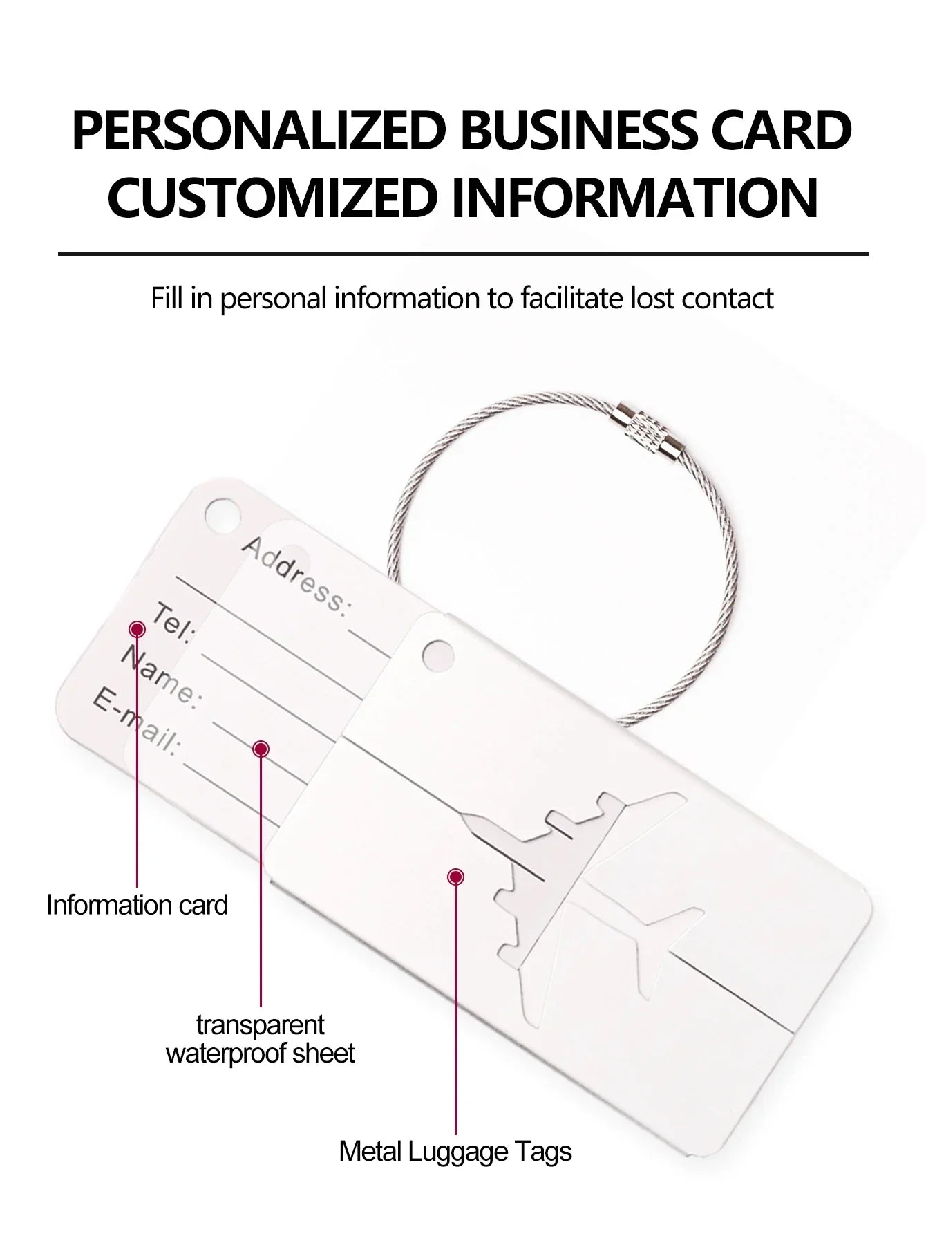 1/10pcs Premium Aluminum Travel ID Tag Durable Luggage Identification Business Card Holder Stylish Portable Luggage Tag Bag