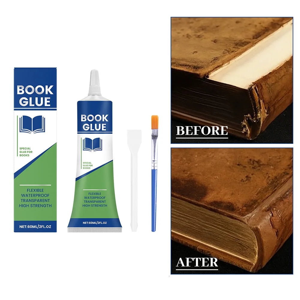 Professional Book Glue with Brush Transparent Book Binding Adhesive Quick-Drying Repair Glue for Envelopes Postcards Paper Craft