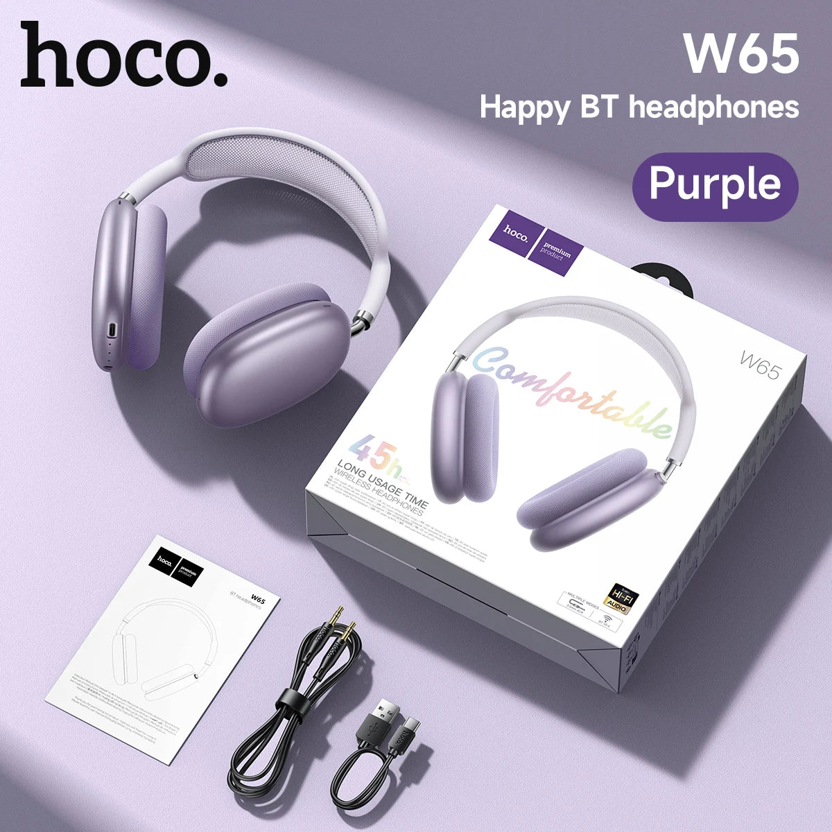 HOCO W65 Bluetooth Headphones Over The Ear Wireless Big Earphone Hifi Sounds Sport Headsets With Volume Button Air Earbuds Max
