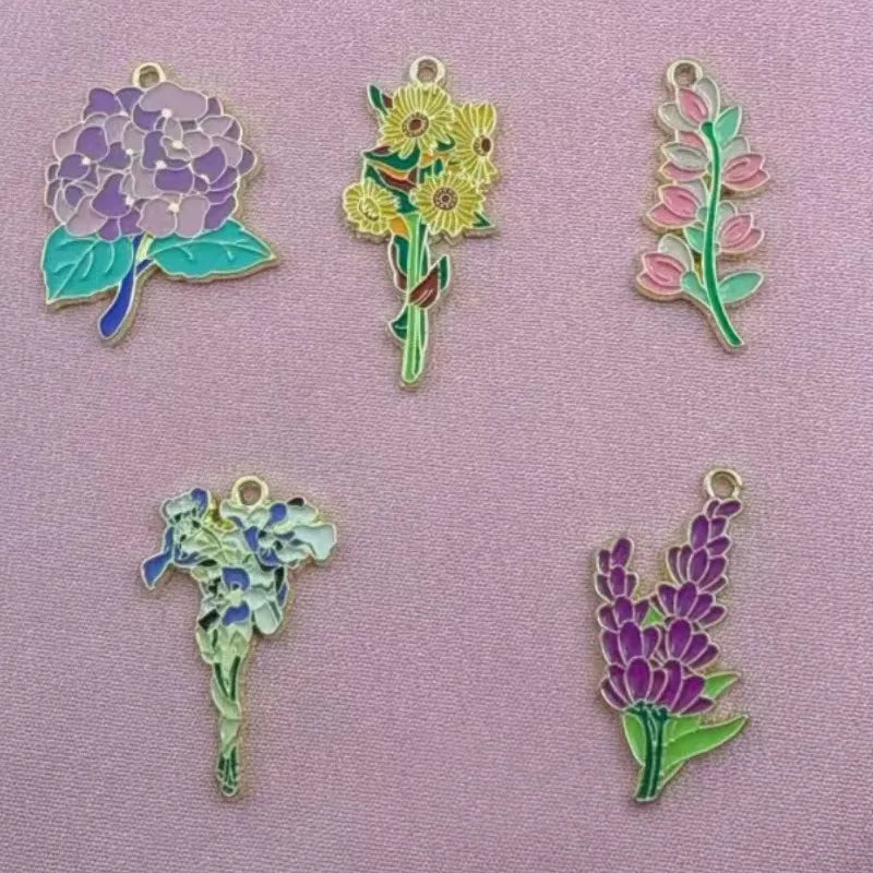 10pcs Van Gogh Sunflowers Iris Plants Flower Keychain Pendant Alloy Jewelry Accessories Necklace Earrings Pendant