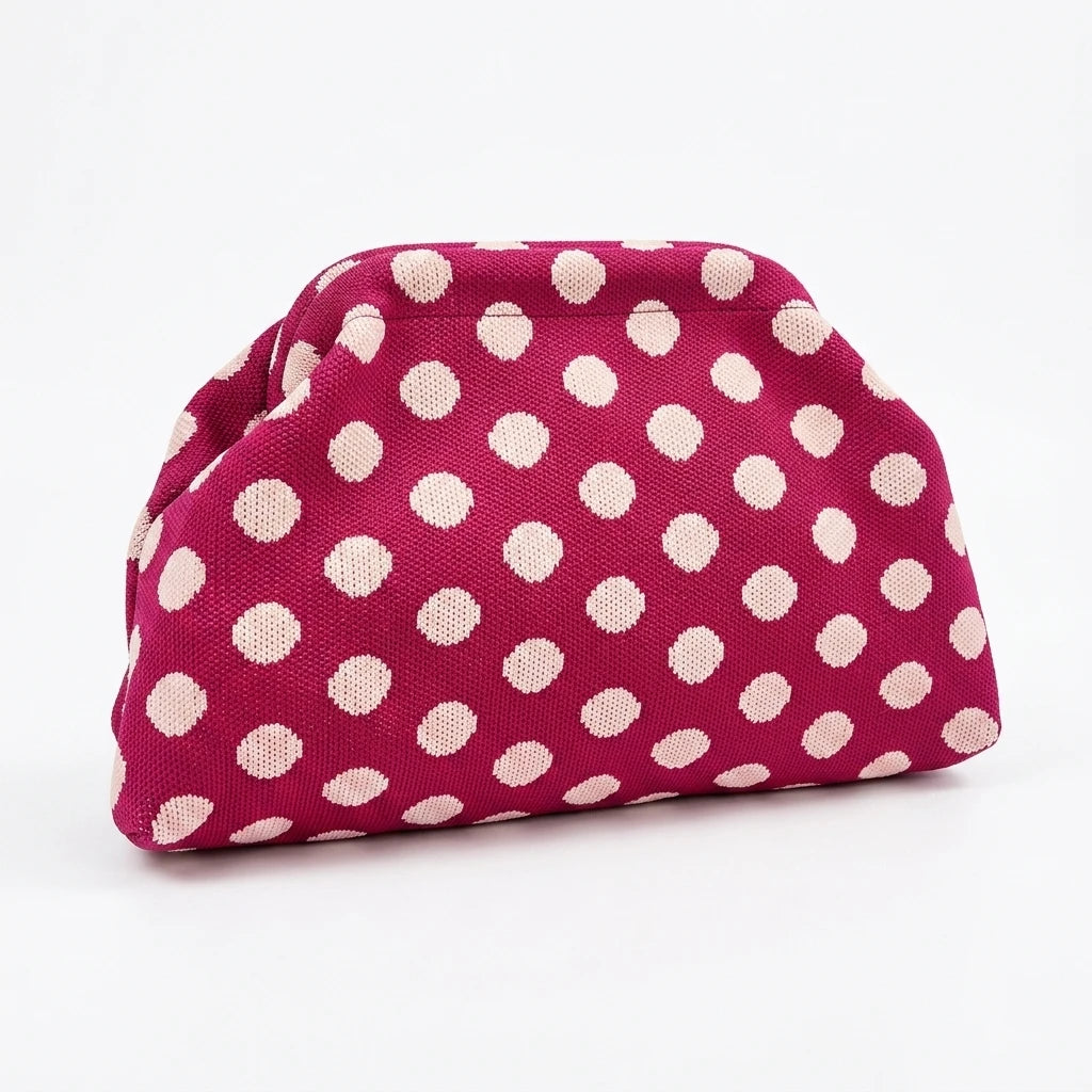 Women Trendy Striped Knitted Polka Dot Clutch Bag Large Capacity Bag with Handle for Commute Shopping