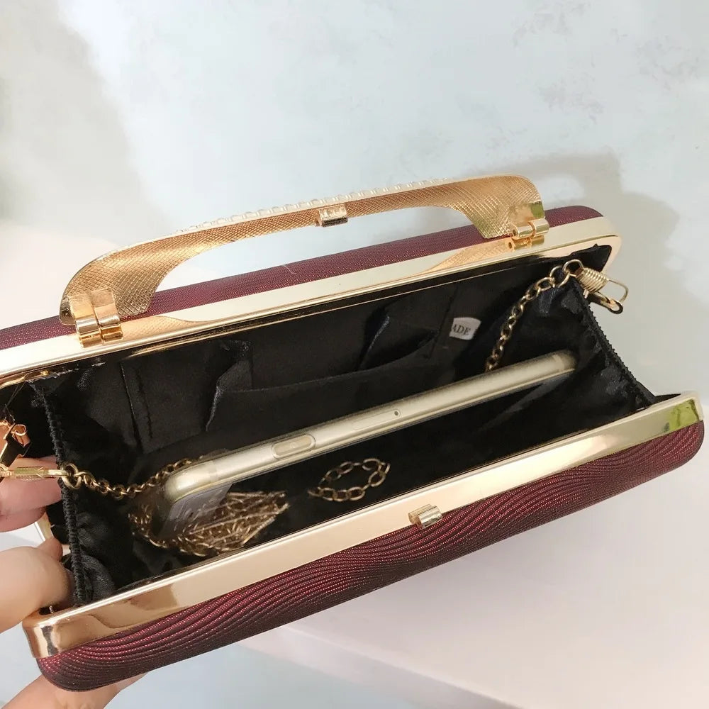 Women's Elegant Evening Clutch Bags Fashionable Mother of Bride/ Groom Green Purse Rhinestone Buckle Pleated Surface Square Bag