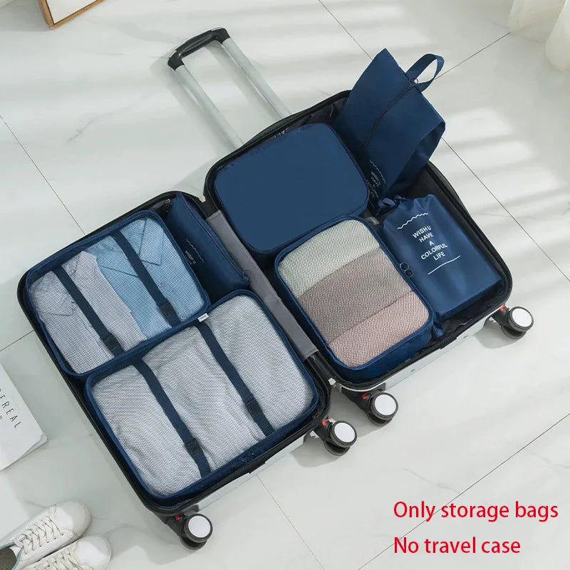 7-piece Set Travel Organizer Set Folding Storage Bags Wardrobe Cube Suitcase Packing Luggage for Clothes & Shoes