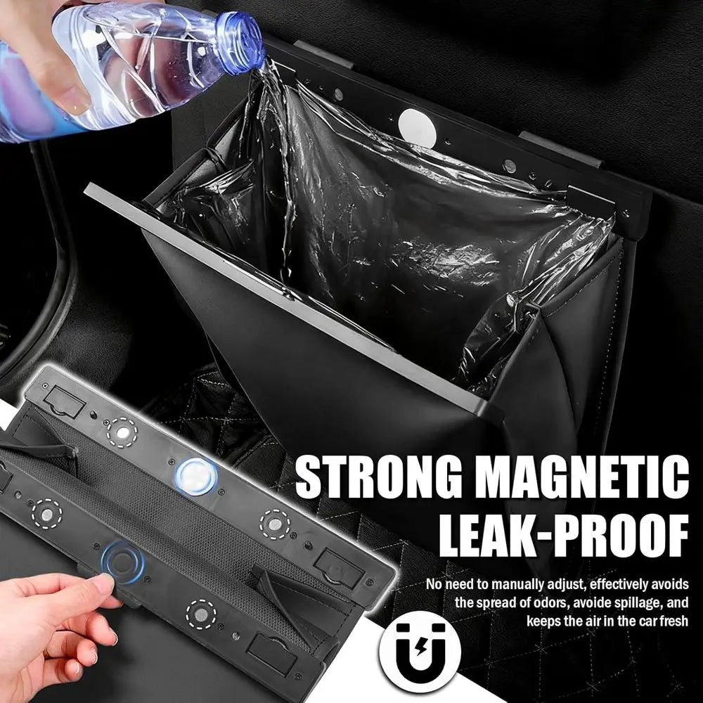 Car Trash Can Leak-Proof, Strong Magnetic Auto Trash Bin for Cars Organizers and Storage, Garbage Can with Automotive Trash Bag