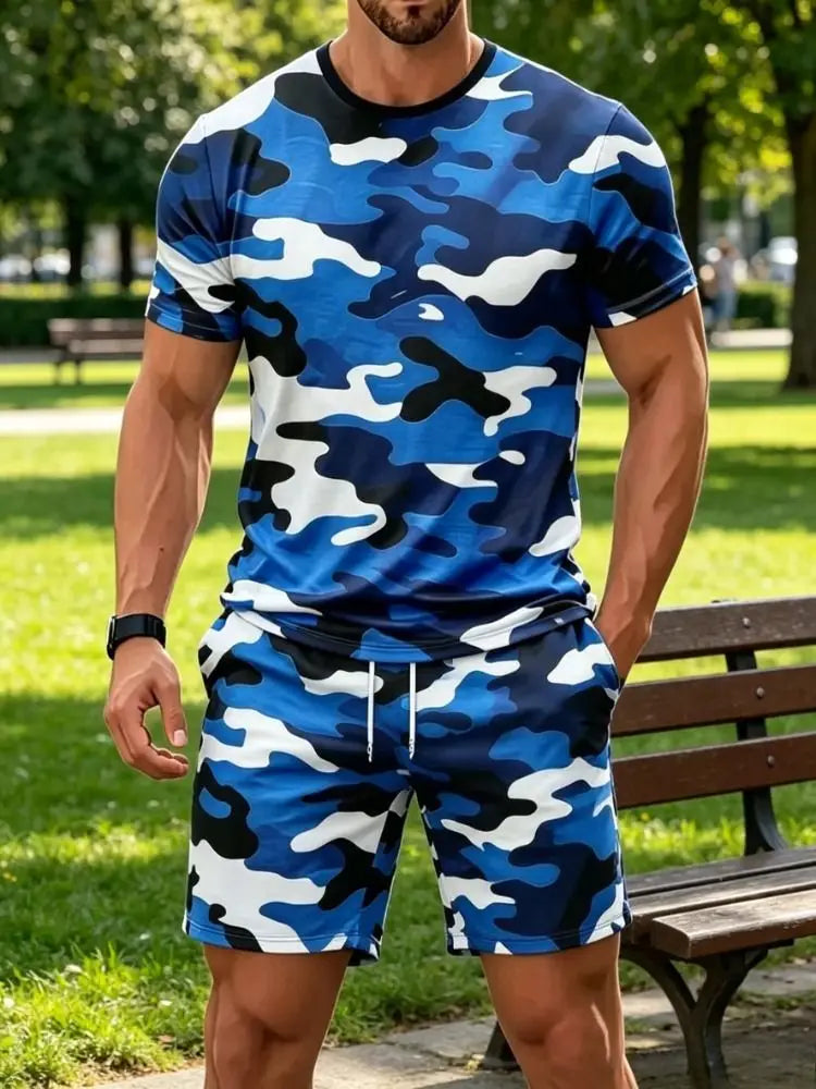 Summer Camouflage Pattern 3D Print Tracksuits Men Women Casual Short Sleeve T-Shirt Shorts Sets 2pcs Sports Suits Men's Clothing
