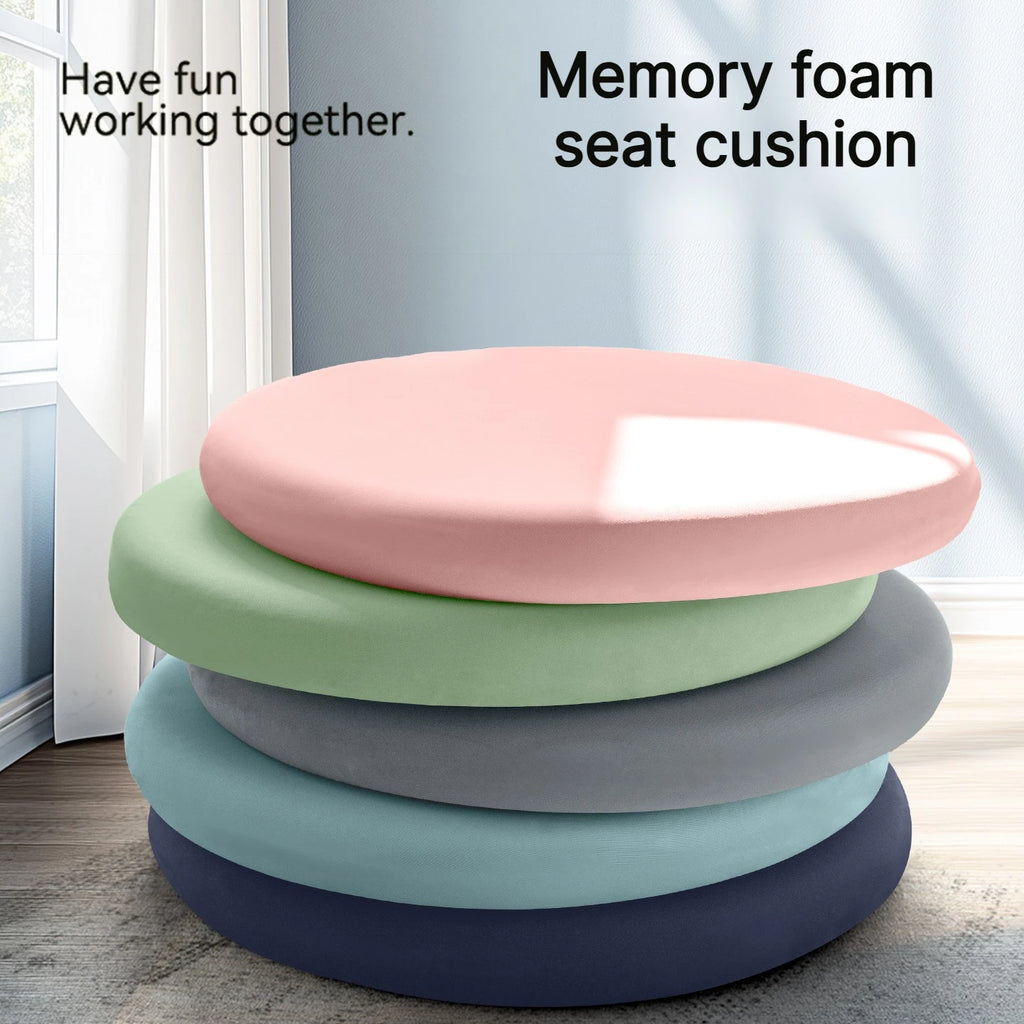 Round Ice Silk Fiber Fabric Seat Cushion Rebound Memory Foam Stools Chair Cushion Japanese Solid Thick Soft Comfy Butt Cushion