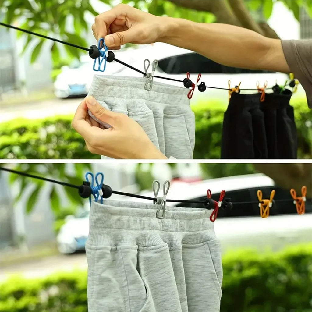 Portable Travel With 12 Clips Clothesline Plastic Non-Slip Retractable Drying Rope Home Windproof Travel Outdoor Hanging Tools