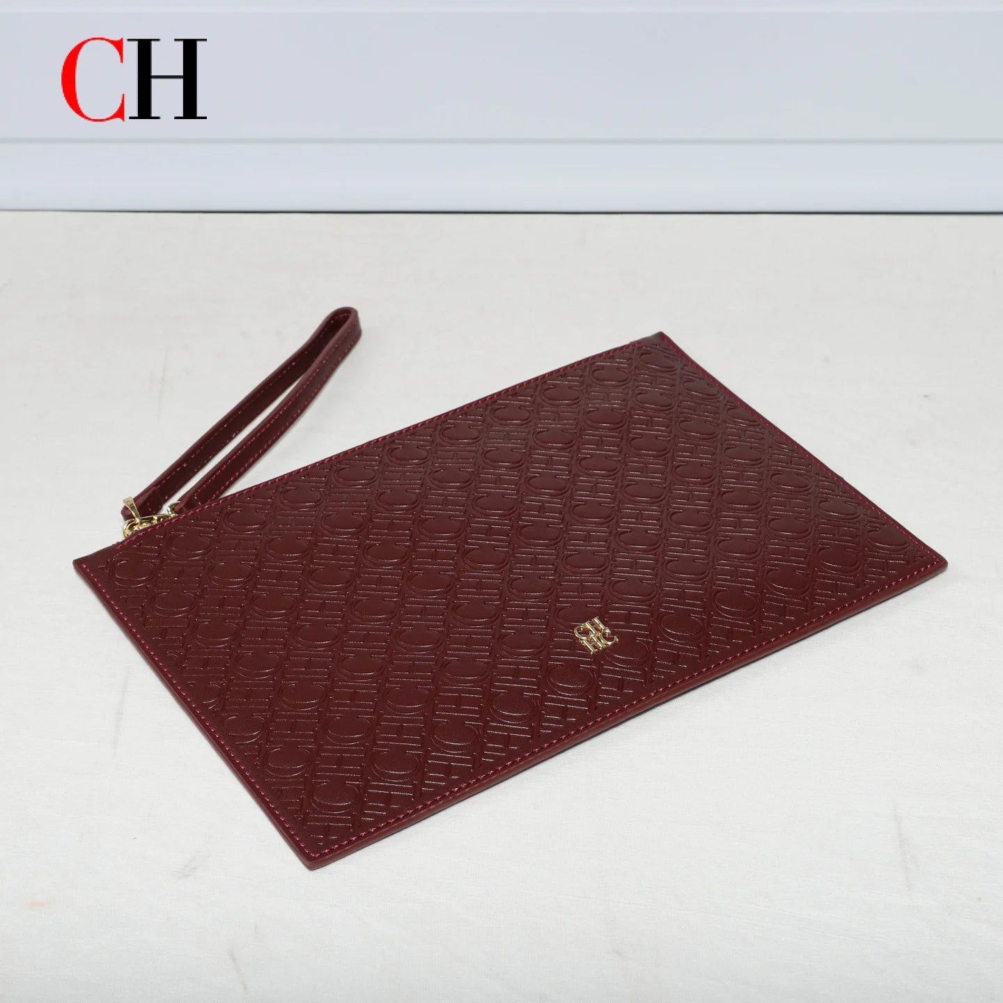 CH Clutch Bag Women Embossed Monogram PU Leather Wristlet Handbag Zipper Envelope Purse Large Capacity Evening Daily Wallet