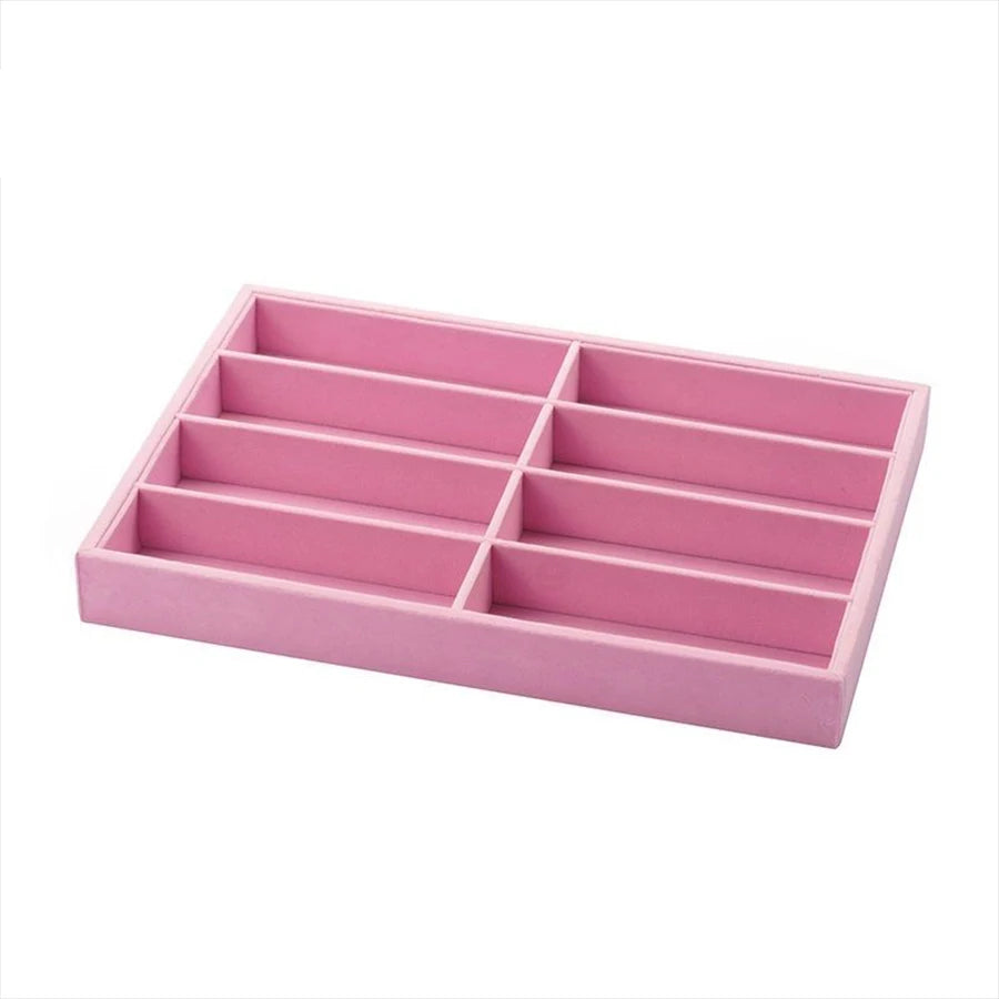 Versatile Gray Velvet Organizer Tray for Glasses, Jewelry & Watches - 8-Compartment, Stackable Display Storage Box, Jewelry Tray