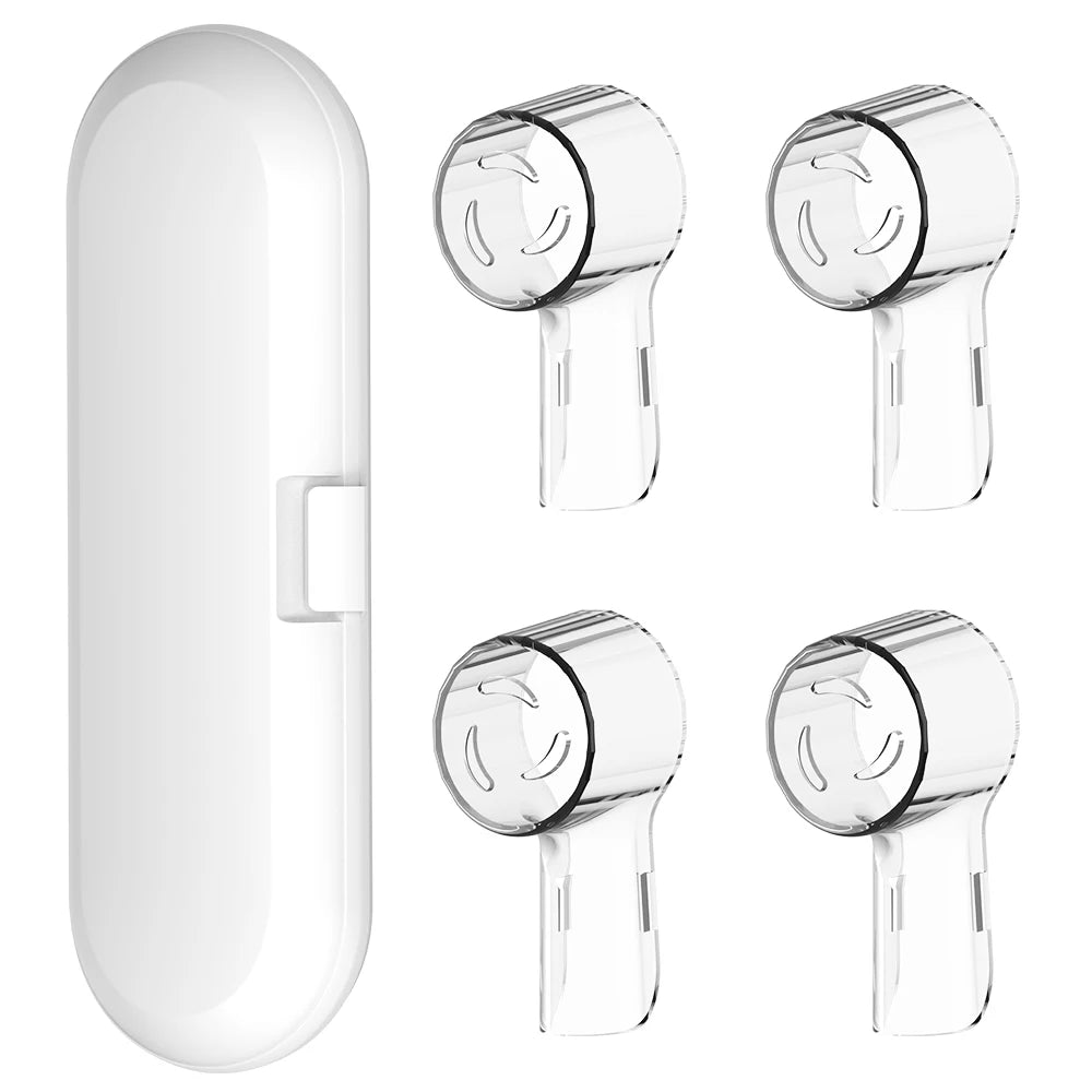 Reusable Toothbrush Travel Case and 4 Brush Heads Dustproof Covers Set, Compatible with Oral B & iO Series Electric Toothbrushes