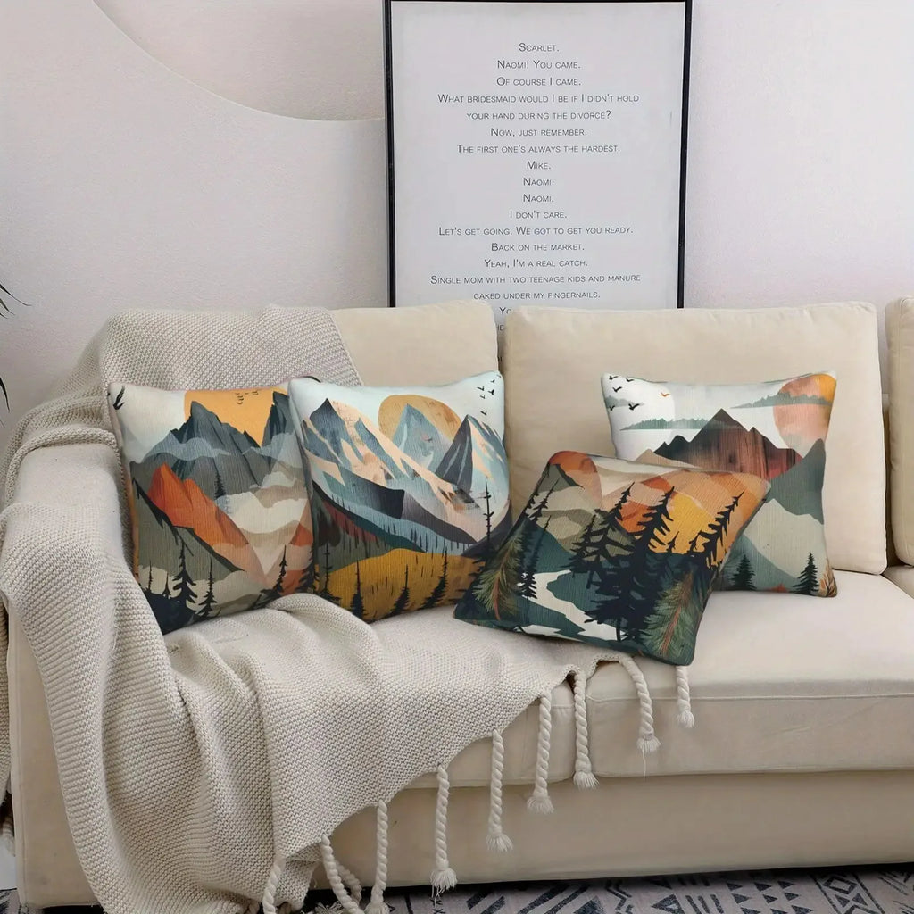 Mountain Forest Sunset Design digital printing pillow cover Short plush Suitable living rooms bedrooms sofas throw cushion cover
