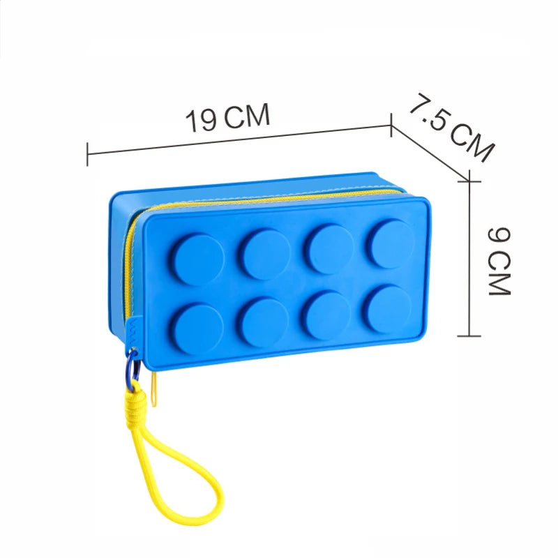 Fashion Color Handbag Building Block Shape Stationery Bag Miscellaneous Storage Bag with Lanyard Zippered Cosmetic Toiletry Bag