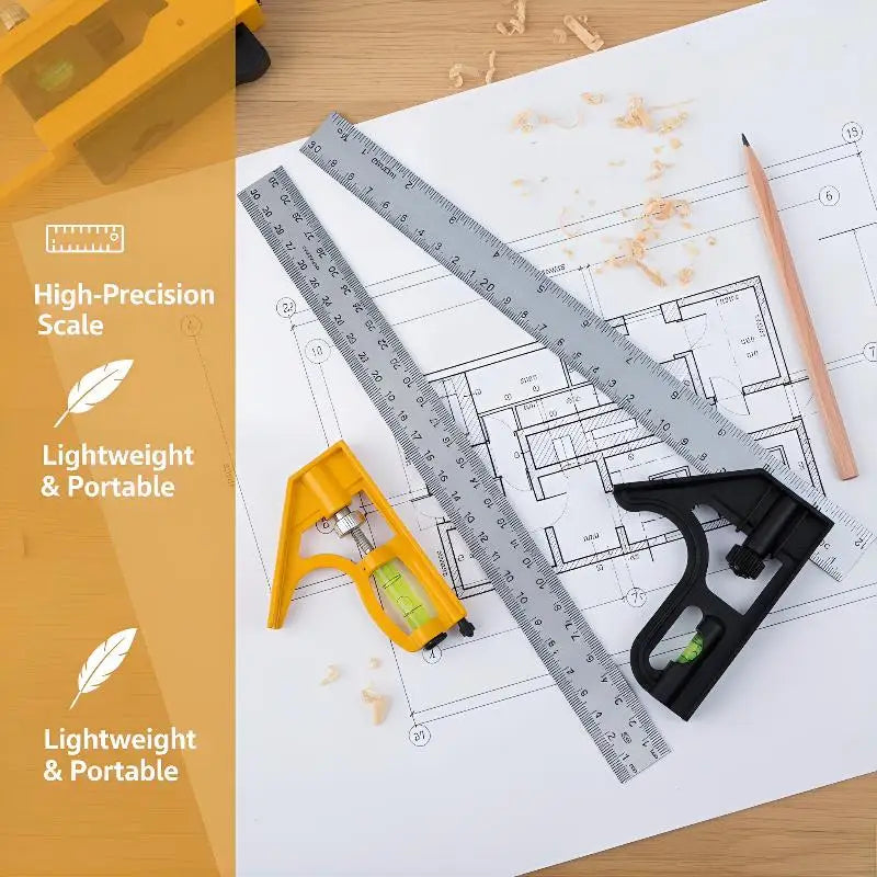 1/2 Inch Combination Square Ruler 300MM Professional Metric Ruler With Level for Carpentry Measurement