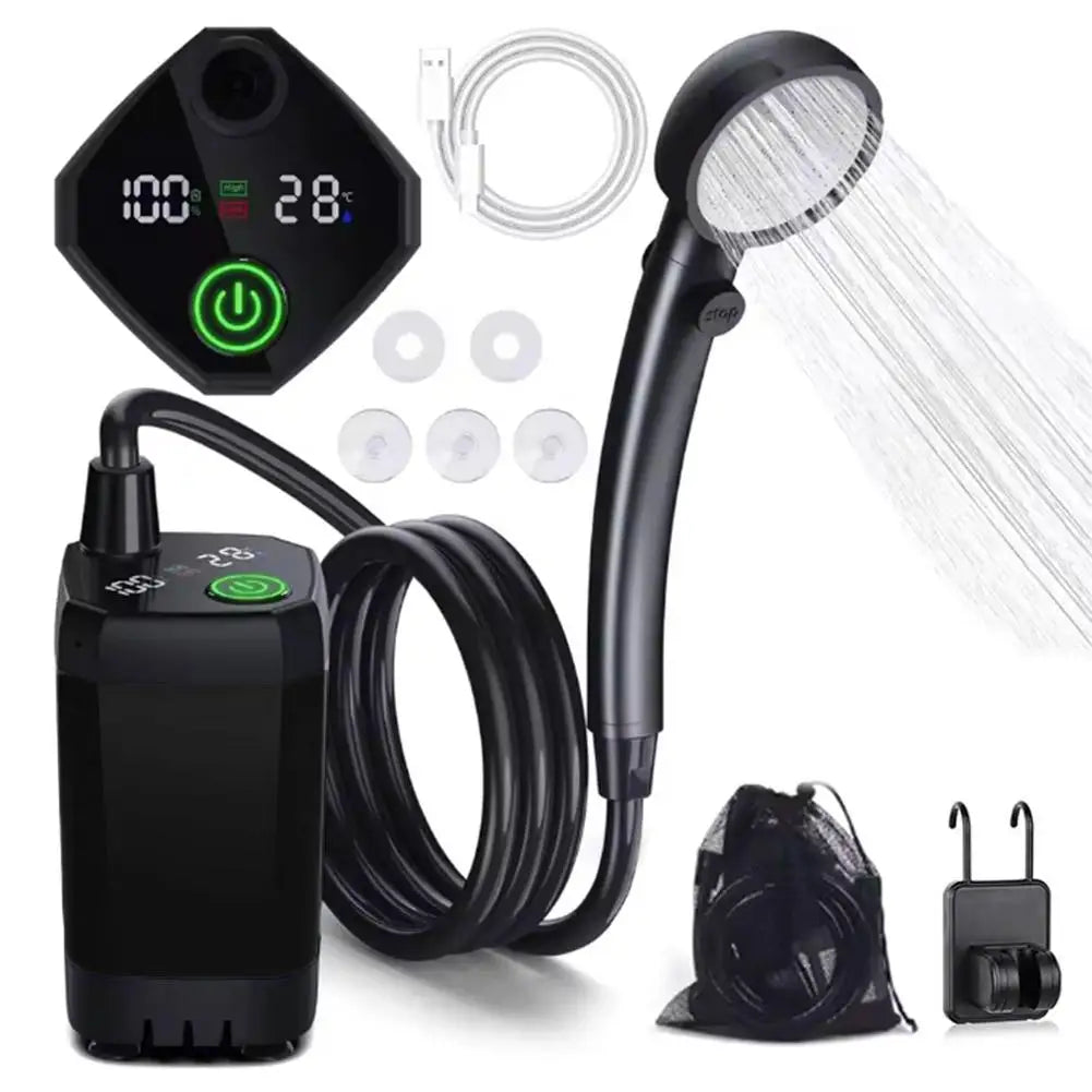 Outdoor Portable Shower Camping 6000mAh Rechargeable LED Display Outdoor Simple Electric Mobile Shower Set