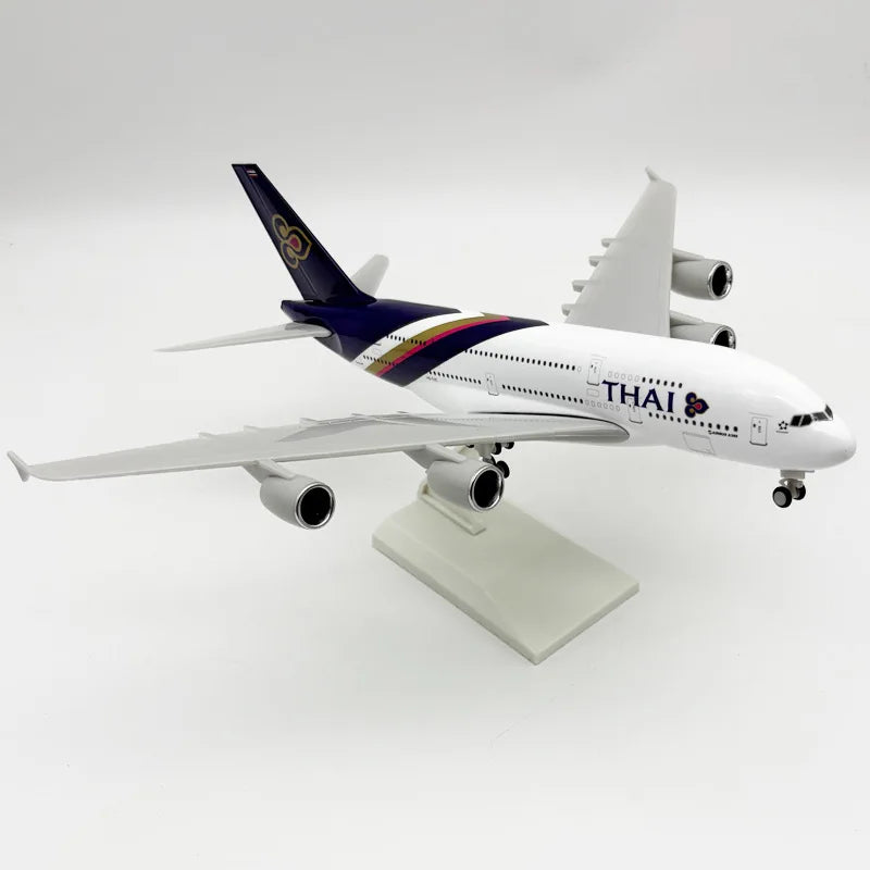 1/240 Scale Thai A380 Airplane Model Kit (30cm L) Diecast Resin Plane Model with Stand for Adult Aviation Gift or Boy Plane Toy