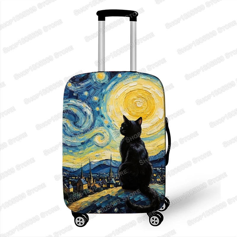 Oil Painting Van Gogh Black Cat Luggage Covers for Travel The Starry Night Suitcase Covers Trolley Case Protective Cover Gift