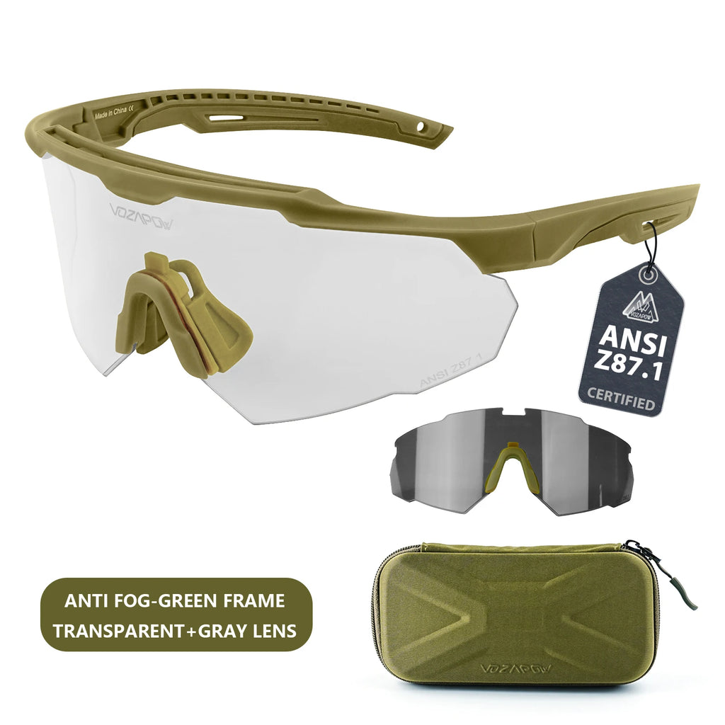 Vozapow Professional Shooting Glasses UV400 ANSI Z87.1 Safe Airsoft Tactical Goggles Anti Fog Mountaineering Fishing Sunglasses