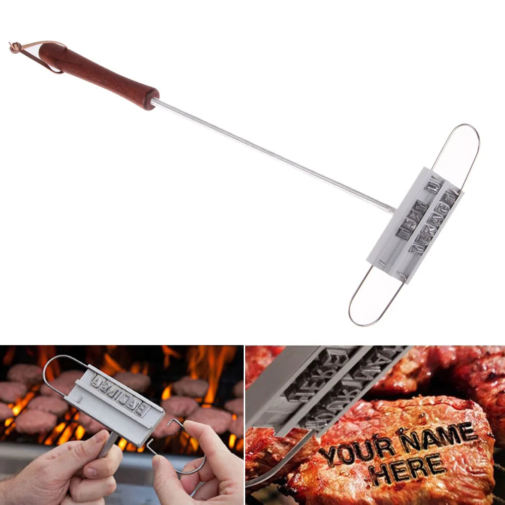 DIY BBQ Branding Iron with 55 Letters Steak Meat Branding Stick Practical Tool Set Barbecue Accessories for Family Party Picnic