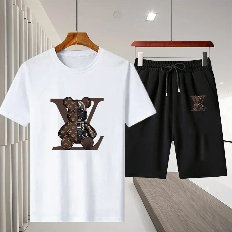 2025 Summer New Men Women Cotton Breathable T Shirt Shorts Two Piece Set Outdoor Casual Short Sleeve Sports Tracksuit Outfit
