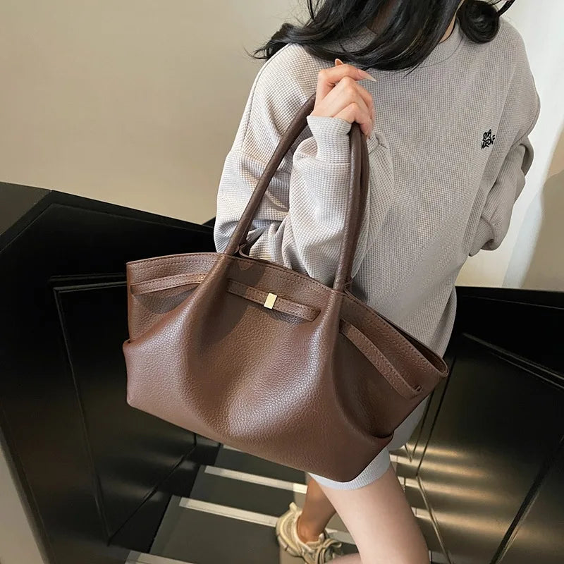 Luxury Fashion Niche Design Soft PU Leather Tote Bag Spacious Capacity Women's Shoulder Bag Crossbody Bag Commuting Travel