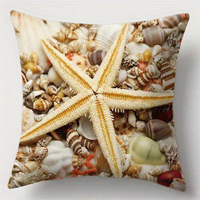 Seaside Starfish and Shells Double-sided Printed pillow cover Short plush Suitable living room bedrooms sofa throw cushion cover