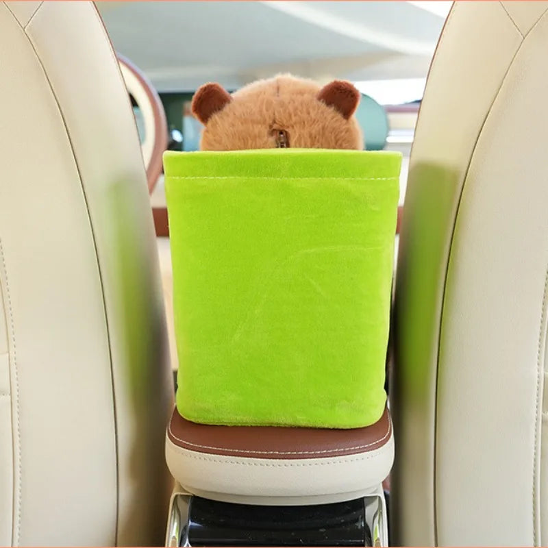 Car Tissue Boxes Capybara Plush Trash Bins Cute Interior Trash Car Storage Bucket Female Umbrella Key Phone Storage Box