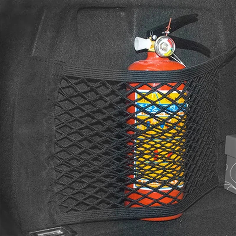 Car Elastic Mesh Fixed Straps Trunk Interior Auto Organizer Seat Back Fixing Net Bag Extinguisher Car Goods Storage Fixing Strap