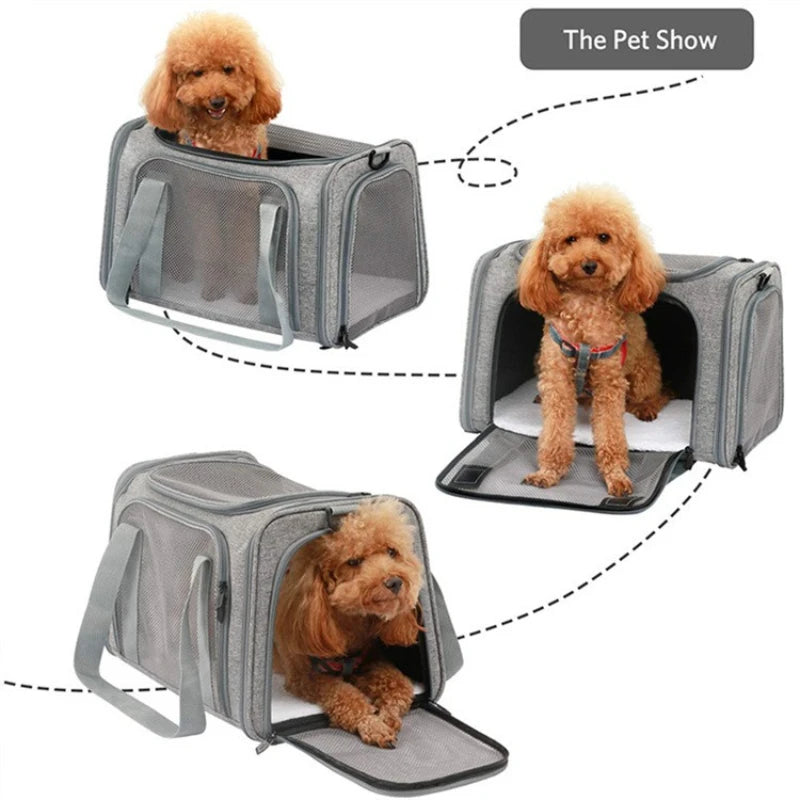 M/L Size Pet Carrier for Cats Dogs Puppies up to 13/15 Lbs Pink/Blue/Grey TSA Airline Approved Soft Sided Collapsible Travel