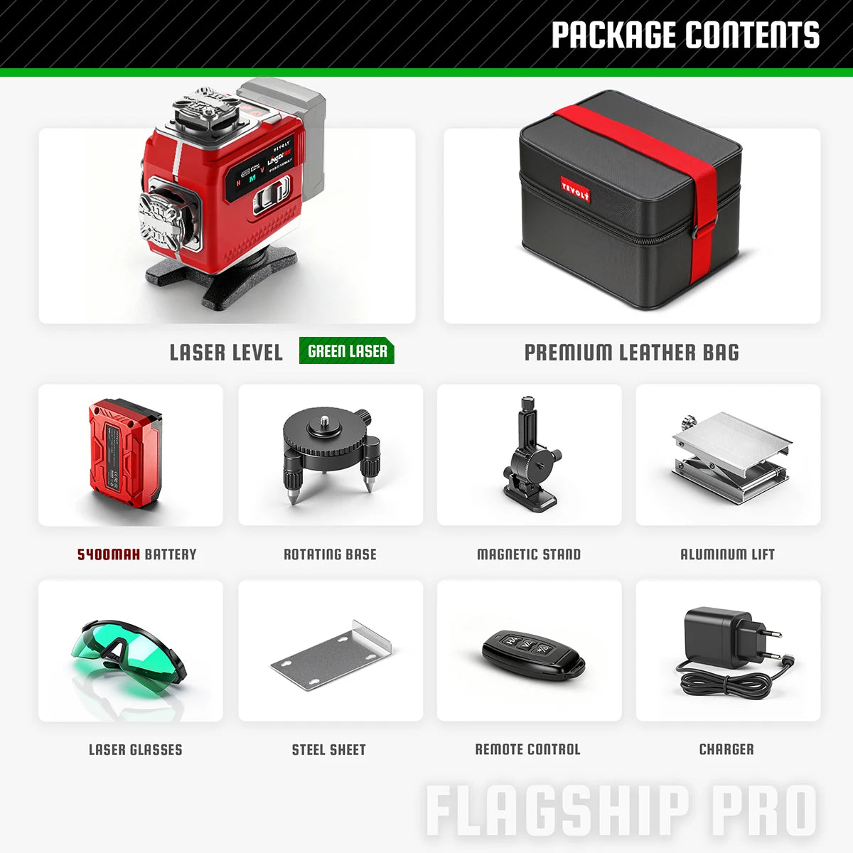 YEVOLT 16-Line Laser Level (Red/Green Beam Choices) 360° Rotatable Bottom & Laser Window Touch Panel Operation Power Display