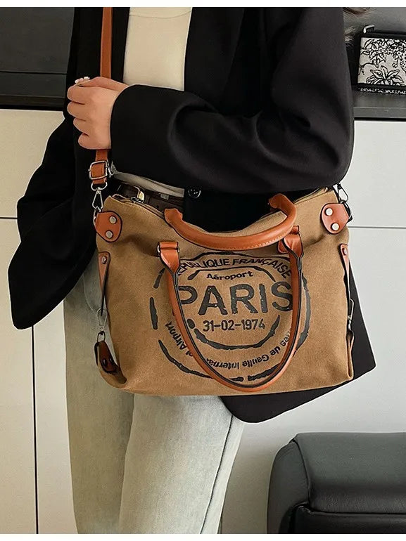 Fashionable handbag for women, trendy tote for commuting, large capacity single shoulder diagonal canvas bag