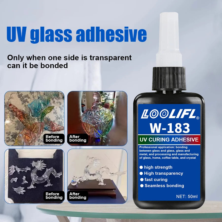 New W-183 High-Strength 50ml UV Glue Curing Adhesive UV Curing Crystal Glass and Metal ABS Bonding Welding With UV Curing Lamp