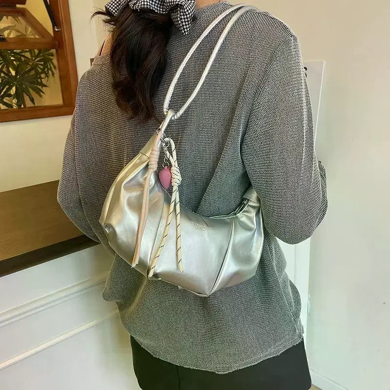 Fashionable Dumpling Shape Shoulder Bag For Women Street Trend PU Material Zipper Opening Crossbody Purse For Daily Use