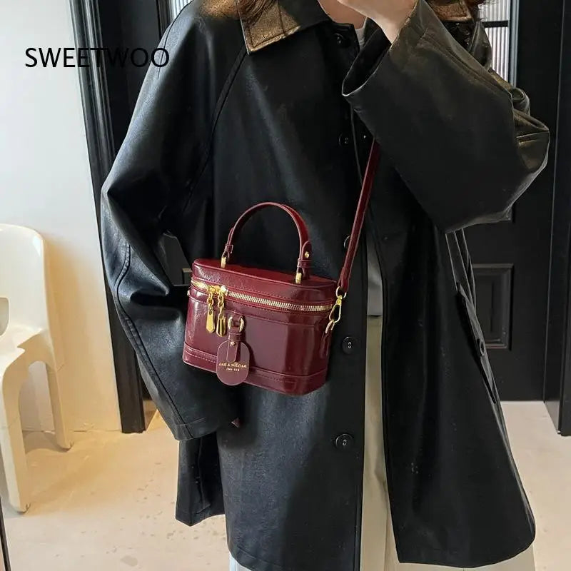 Vintage-Style Handbag Mini Box Crossbody Bag with Double Zipper Closure Elegant Compact Design for Daily Use 2026