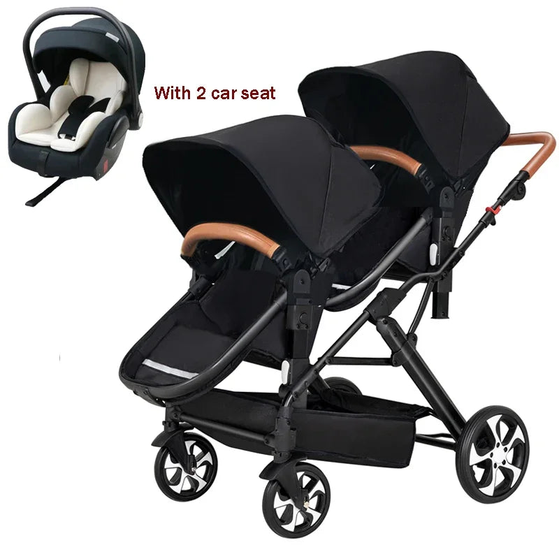 High landscape baby stroller for twins, suitable for folding four wheeled baby strollers for two children NEW 2025 kids car