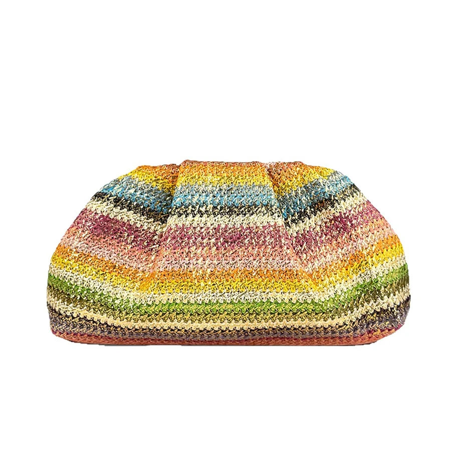 2026 Summer New Rainbow Mixed Color Stripe Knitted Woven Handbags Women Causal Weaving Purse Seaside Vacation Travel Beach Bags
