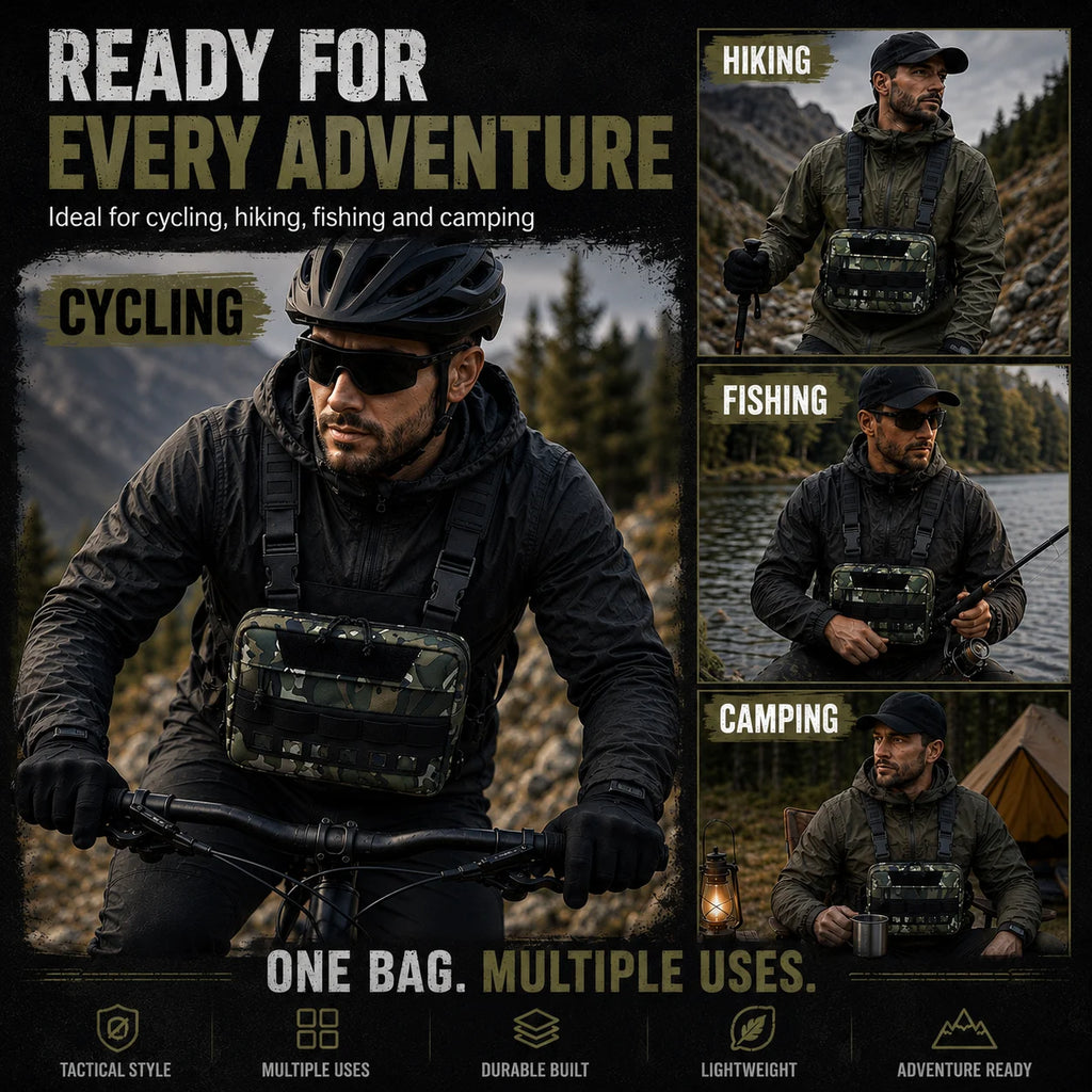 Functional Tactical Chest Bag Waist Bag Fishing MOLLE Outdoor EDC Chest Rig Pack for Cycling Hiking Camping Adjustable Harness
