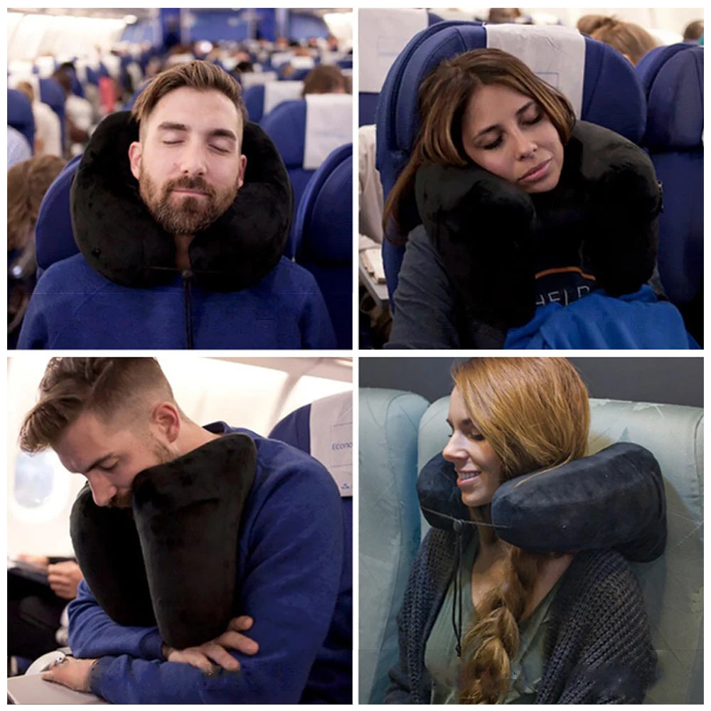 Inflatable Neck Pillow With hood Portable U-Shaped Pillow Car Neck Rest Cushion Travel Neck Pillow H-Shaped Inflatable Pillow