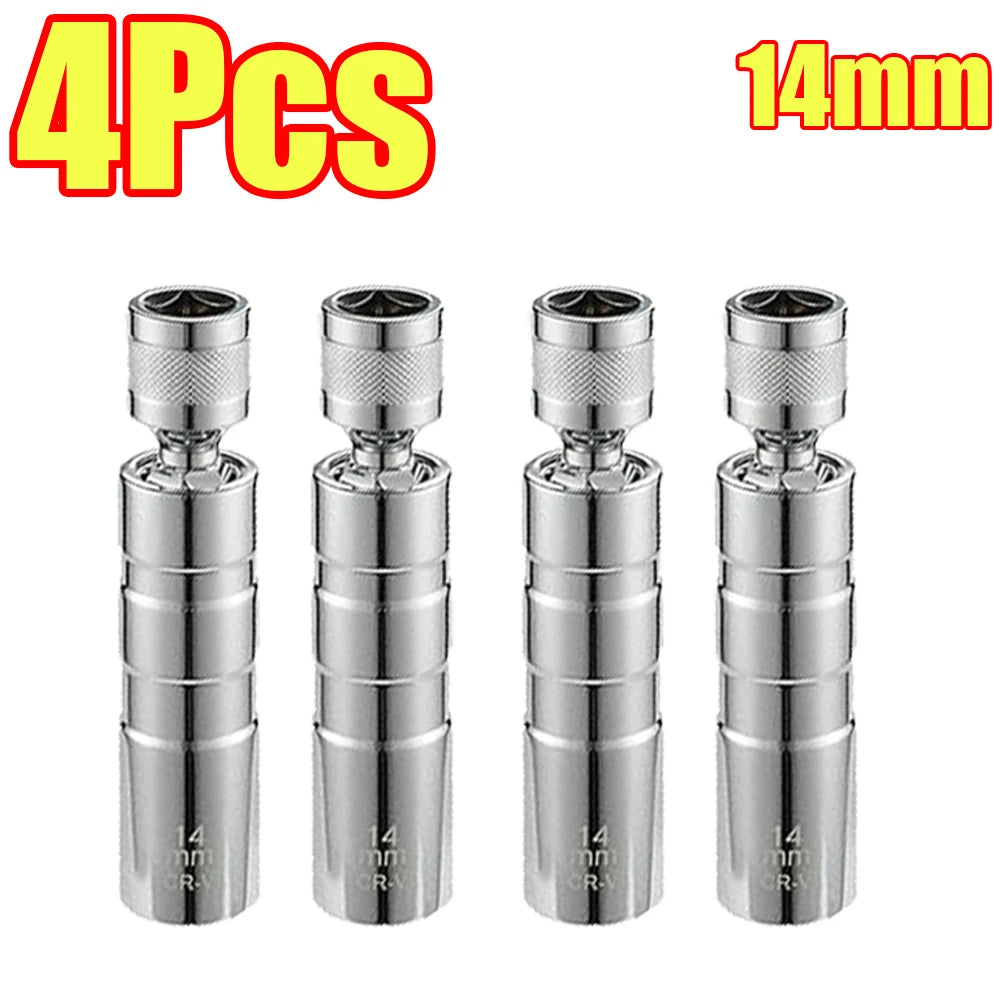 1-4Pcs 14mm 16mm Magnetic Swivel Spark Plug Thin Wall Socket with Magnetic Design 12 Point Wall Ignition Plug Removal Tool