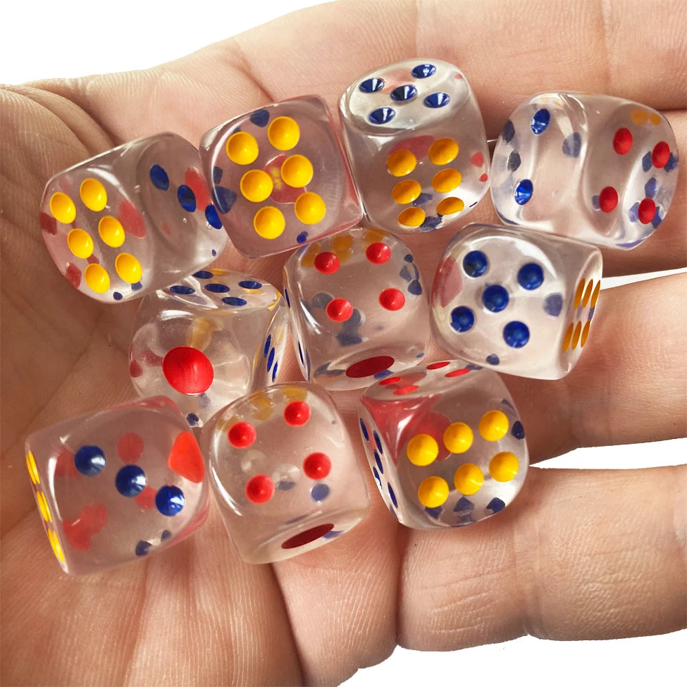 10pcs/Pack Transparent Acrylic Dice 16mm High Quality Multicolour #16 Round Corner Boutique Game Dices Cubes