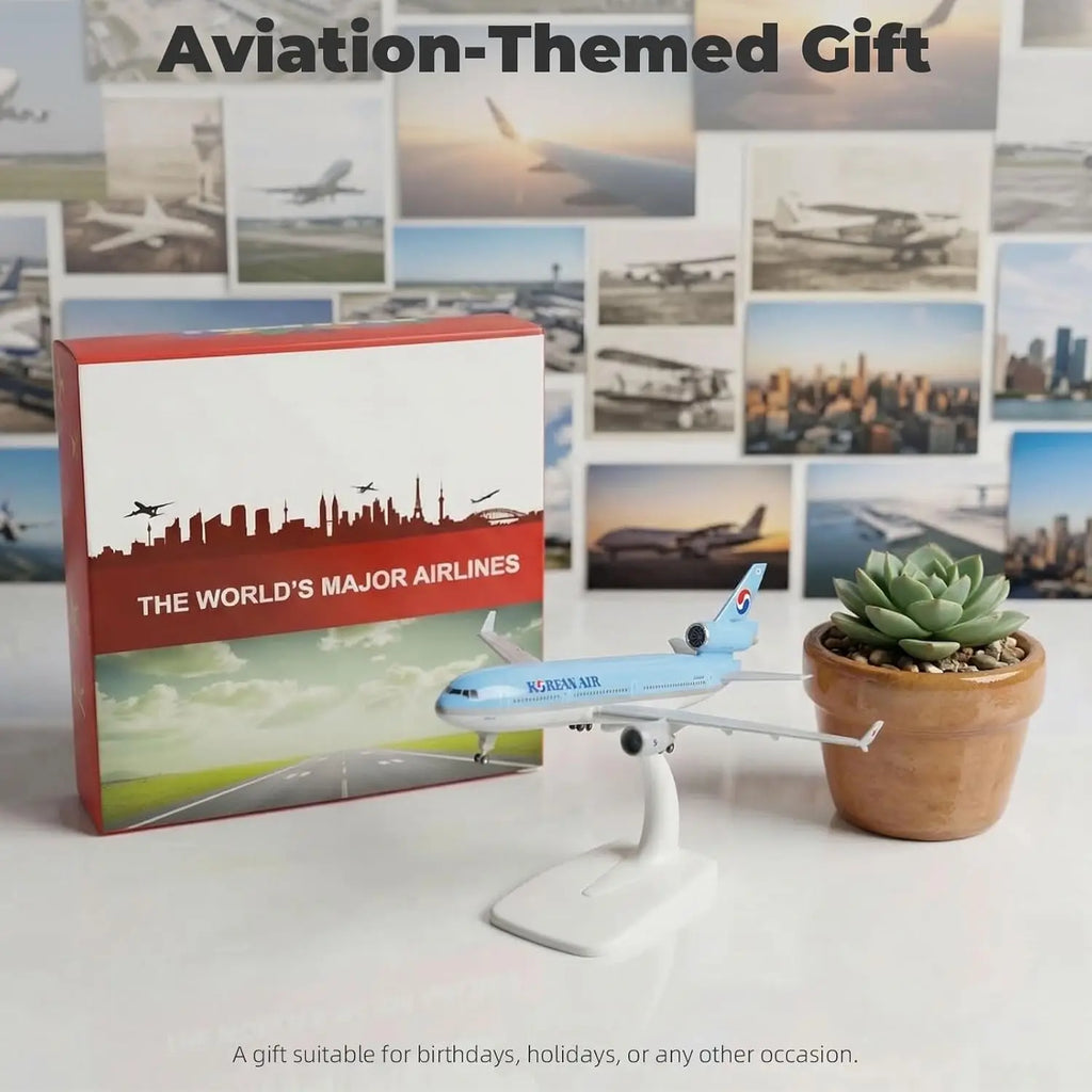 20cm Korean MD-11 Toy Airplane Model Kit 1/300 Scale Alloy Diecast Airplane Model with Stand wheel for Collections and Displays