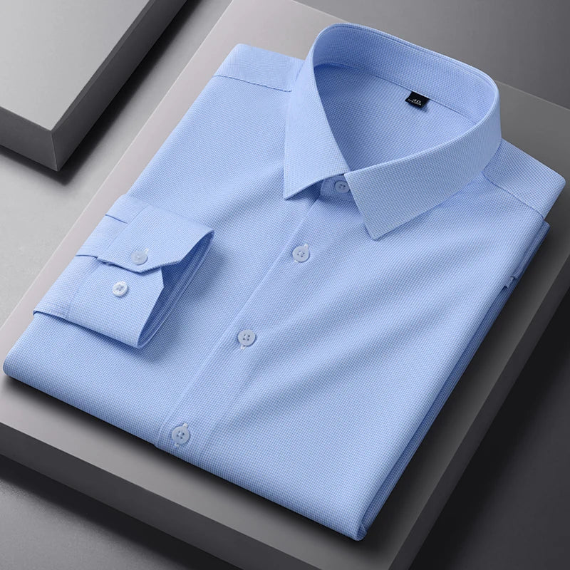 New Anti-Wrinkle Men Shirts Long Sleeves Dress Shirts For Men Slim Fit Camisa Social Business Blouse Plaid Striped Office Shirt