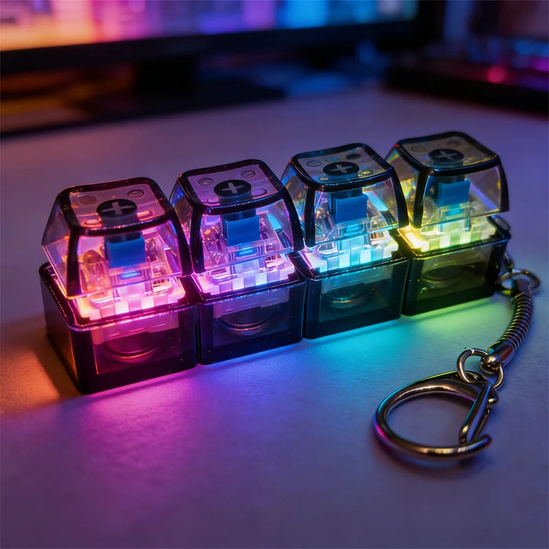  NEW Multi-choice Light Up Keyboard Keychain Crystal Clicker Fidget Toy Stress Relief Sensory Toy Portable Car Desk Decor Gift