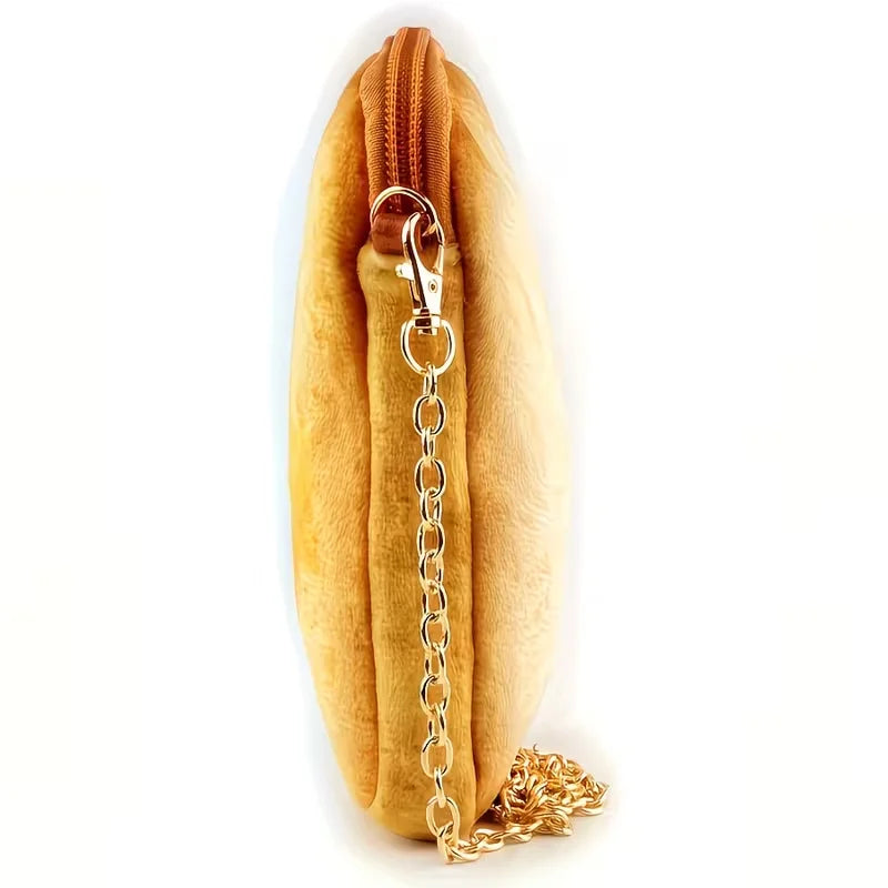 Ladies' Toast crossbody Bag - A cute breakfast style wallet, with chain shoulder strap, zipper closure design and hand-washable