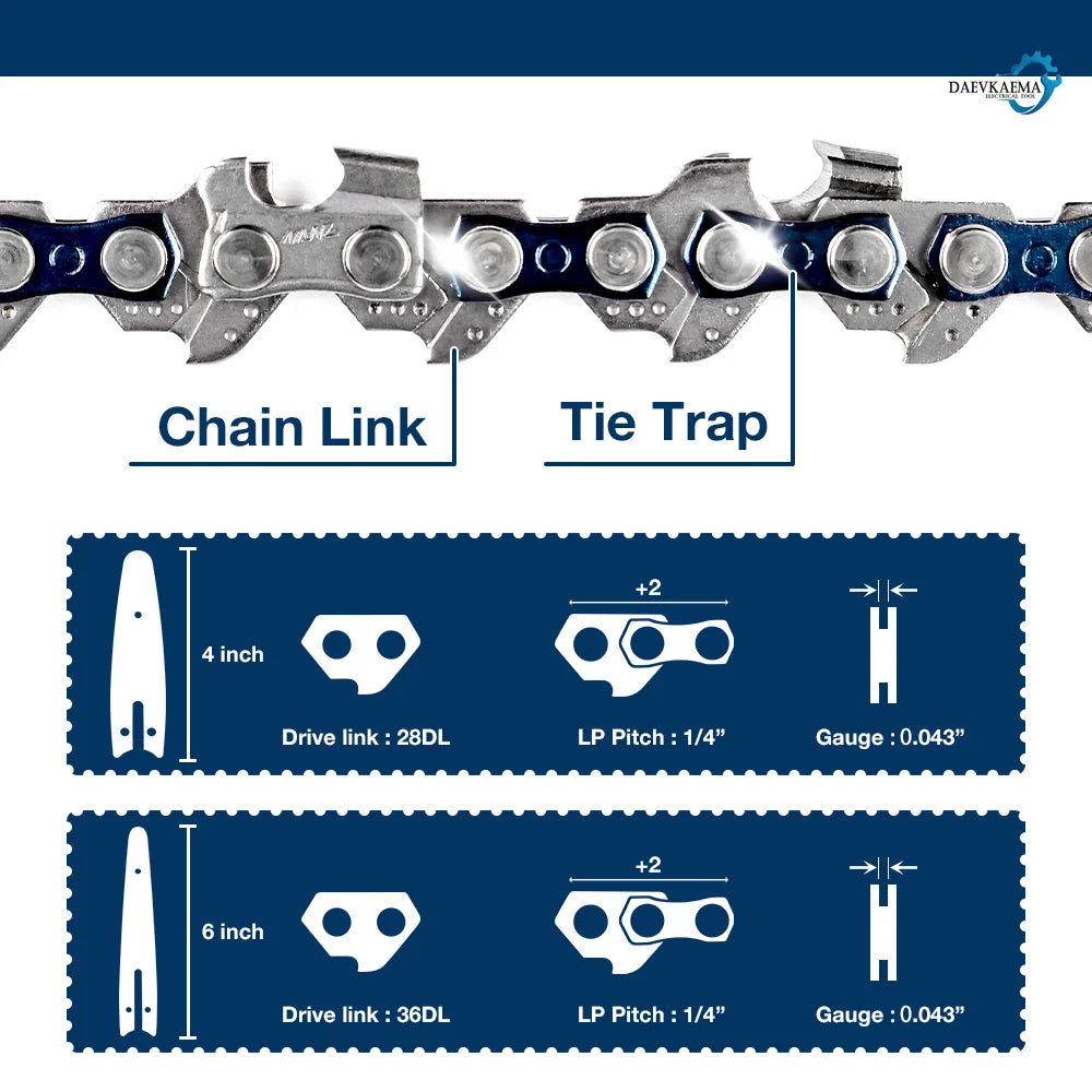 4/6/8 Inch Saw Bar 28/36 Knots Electric Chain Saw Accessories Replacement Chain Guide Mini Steel Chainsaw Garden Cutting Tool