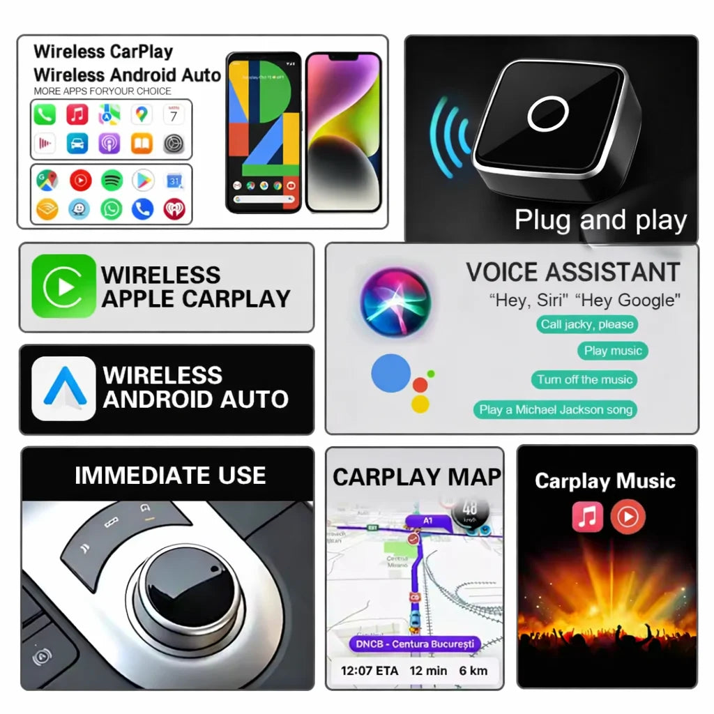 2026 Upgraded 2-in-1 Wireless CarPlay & Android Auto Adapter, Type-C Port | Wired to Wireless Dongle | Plug & Play