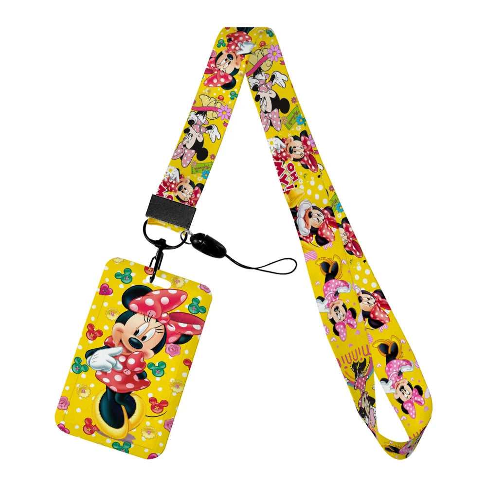 Disney Yellow Series Mickey Minnie Card Holder Work Permit Name Badge with Keychains Student Id Card Lanyard Holder Accessories