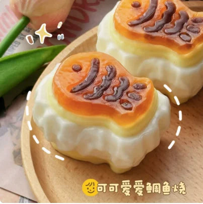 Hand-painted Taiyaki Biscuit Silicone Squishy Soft Squeeze Stress Relief Realistic Taiyaki Filled Biscuit Shape Stress Relief
