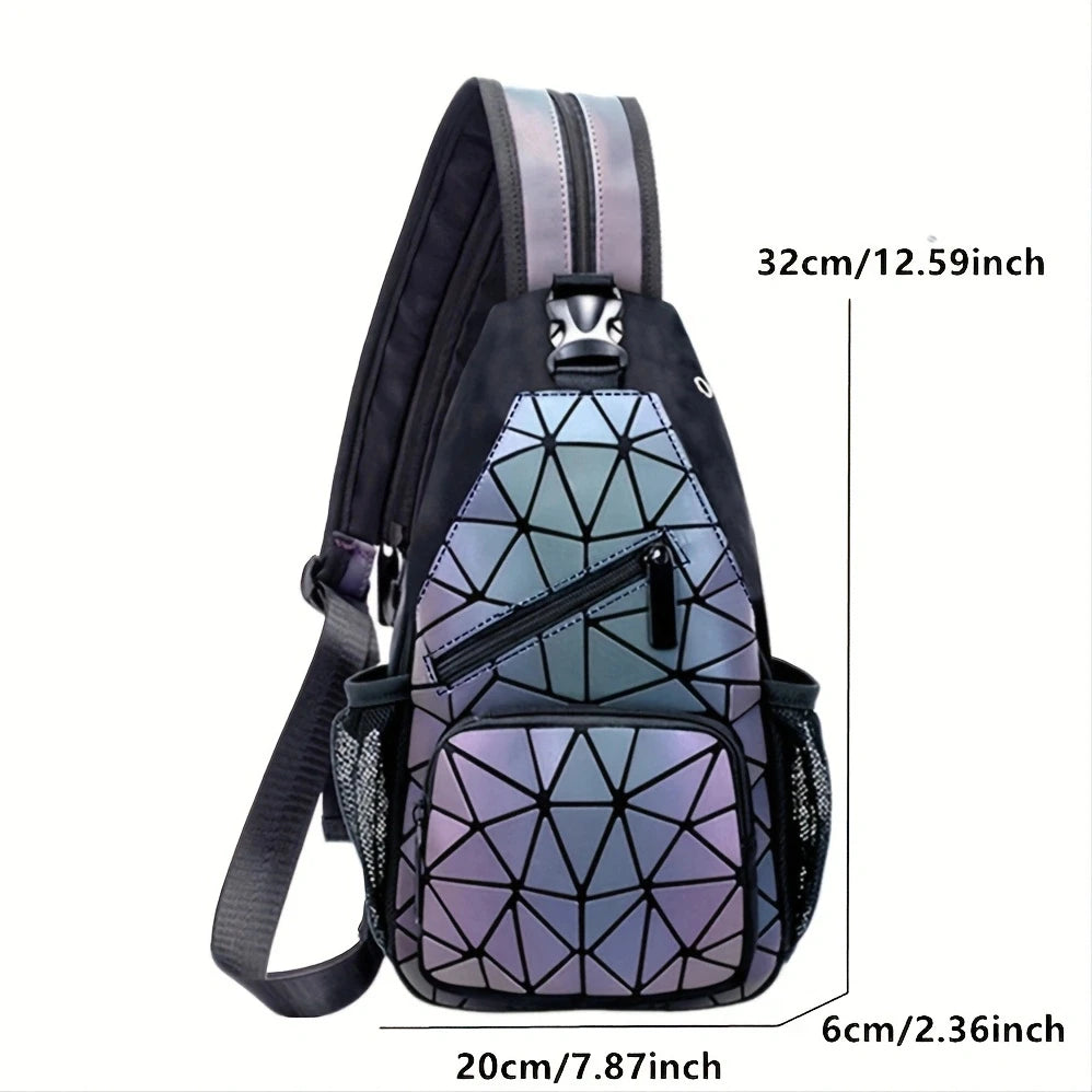 Geometric Luminous Backpack, Holographic Reflective Bag, Women's Large Capacity Crossbody Bag